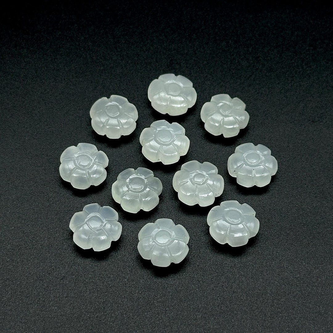Hand Carved White Moonstone Flower Shape Beads, Genuine Moonstone Flower Shape Carving, Jewelry Making Loose Gemstone Charms, 12 MM