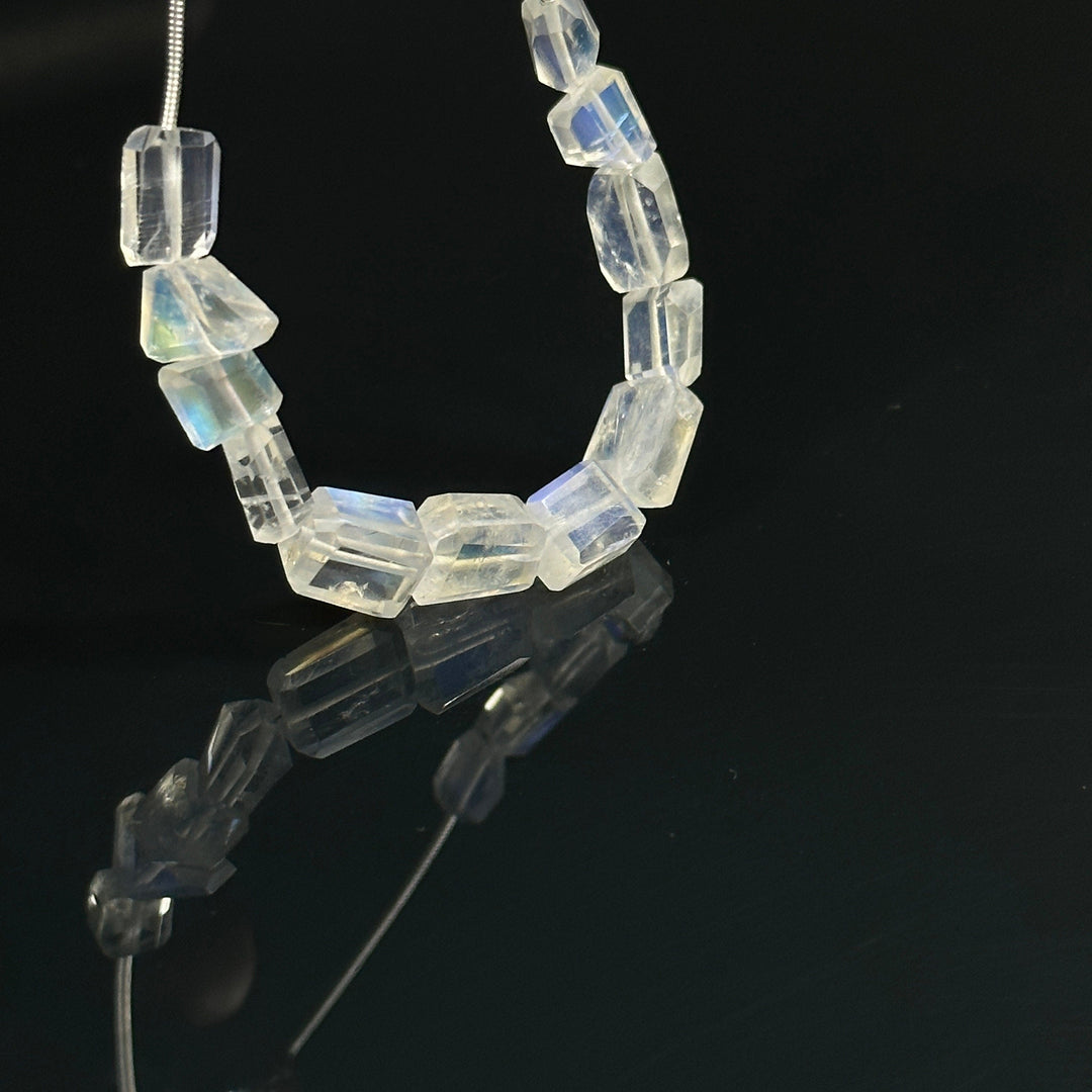 High Quality Flashy Rainbow Moonstone Tumble Shape Beads, Nugget Shape Faceted Beads, 4" Strand, Blue Fire Rainbow Moonstone Tumble Beads
