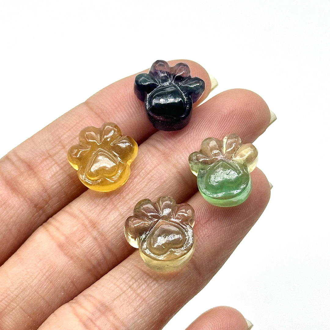 AAA+ Quality Rainbow Fluorite Hand Carved Dog Paw, Gemstone Paw Carving, 13 MM Paw Charm, Dog Cute Paws for Jewelry, Dog Jewelry Beads