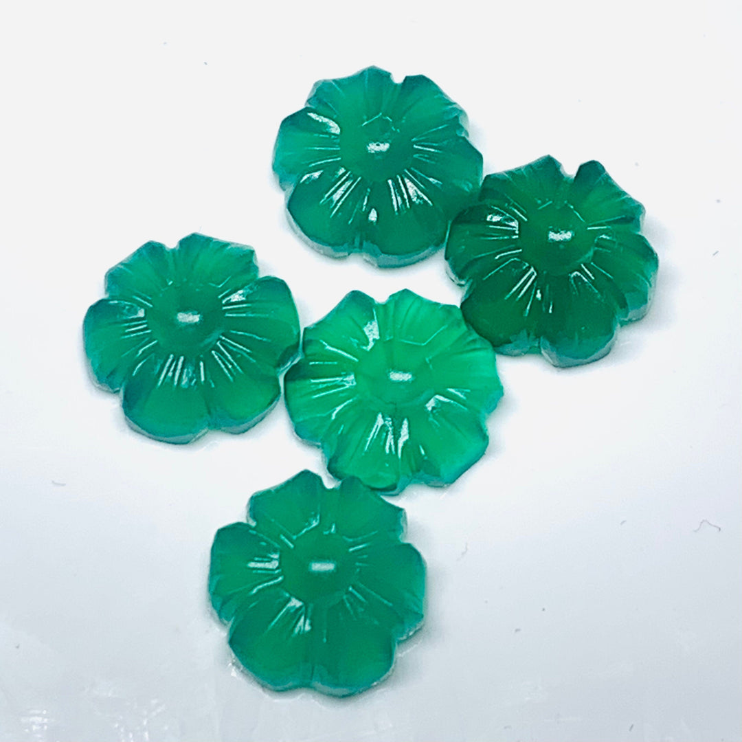 2,3,4,5 Pcs Natural Green Onyx Hand Carved Flower Shape, Carved Flower Shape Gemstone For Jewellery, Flower Shape Gemstone, 12 mm