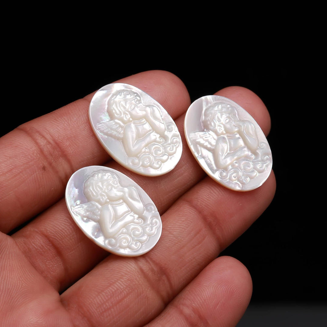 1 Pc Pearl Cameo Angel Carved Stone, Mother of Pearl Cameo Angel Structure Gemstone, Luster Pearl Carvings, 25 MM