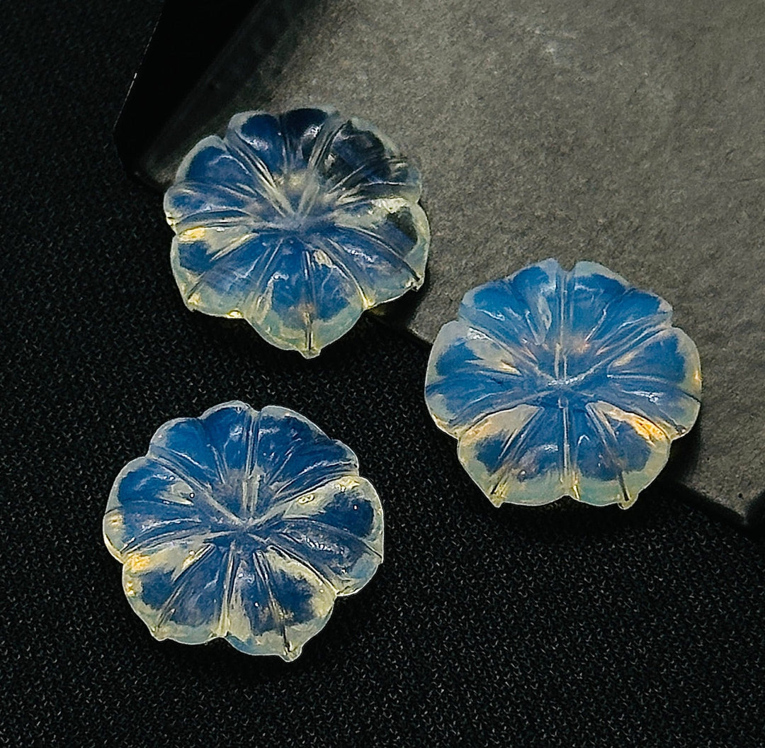 Natural Opalite Flower Shape Carved Gemstone, Flower Shape Carving, Opalite Carved Gemstone For Jewlery 17 mm, Craft Making Flower Charm