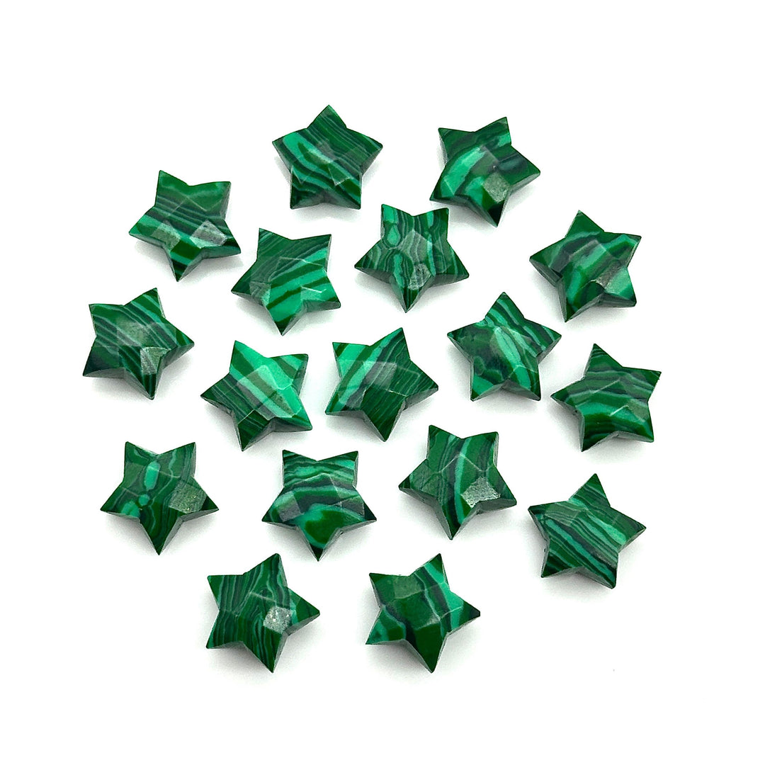 Hand Carved Malachite Star Beads: Faceted 10mm Briolettes