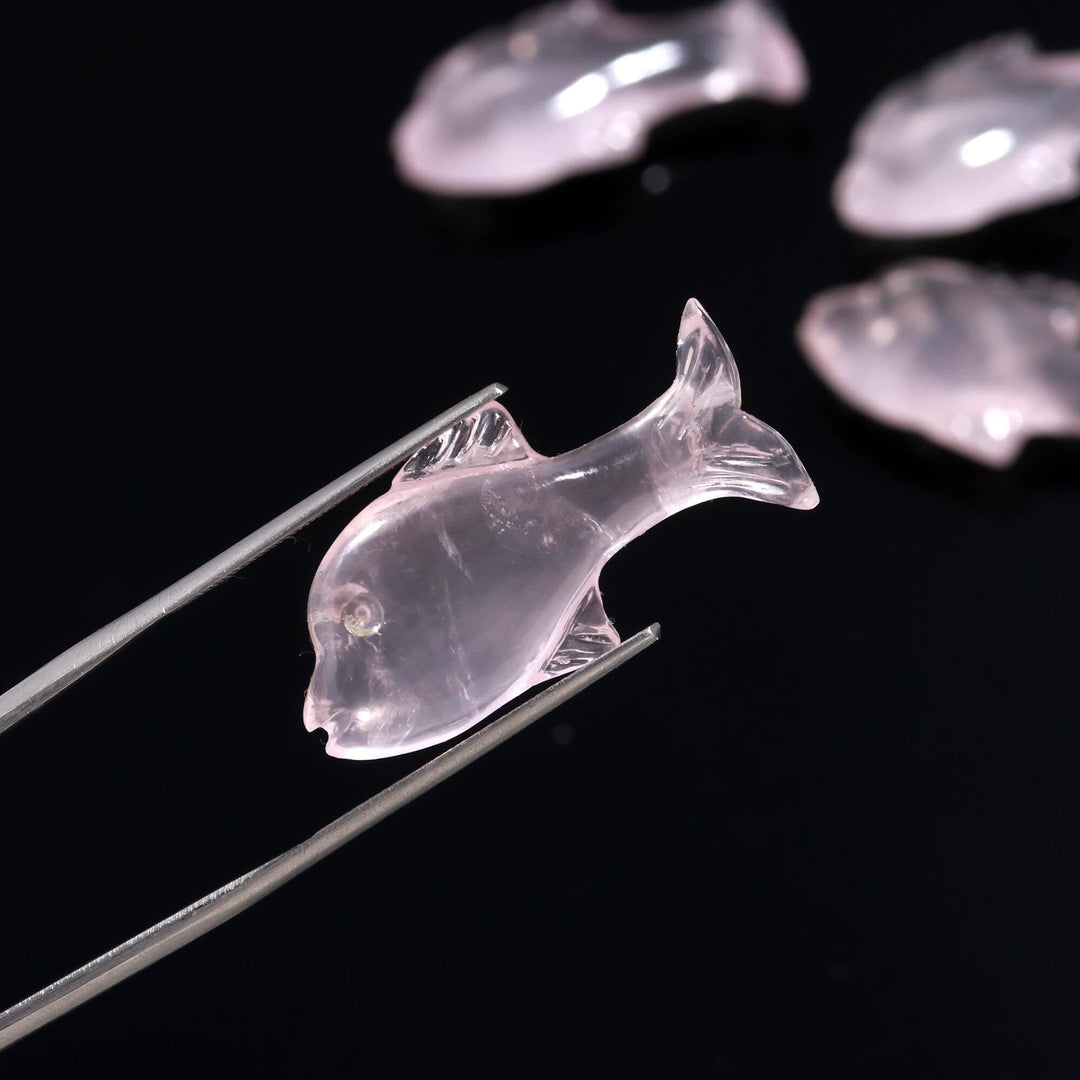 Natural Rose Quartz Dolphin Shape Carving, Pink Quartz Fish Shape Beads, Jewelry Making Fish Charms, 28 MM, Loose Sea Carved Stone
