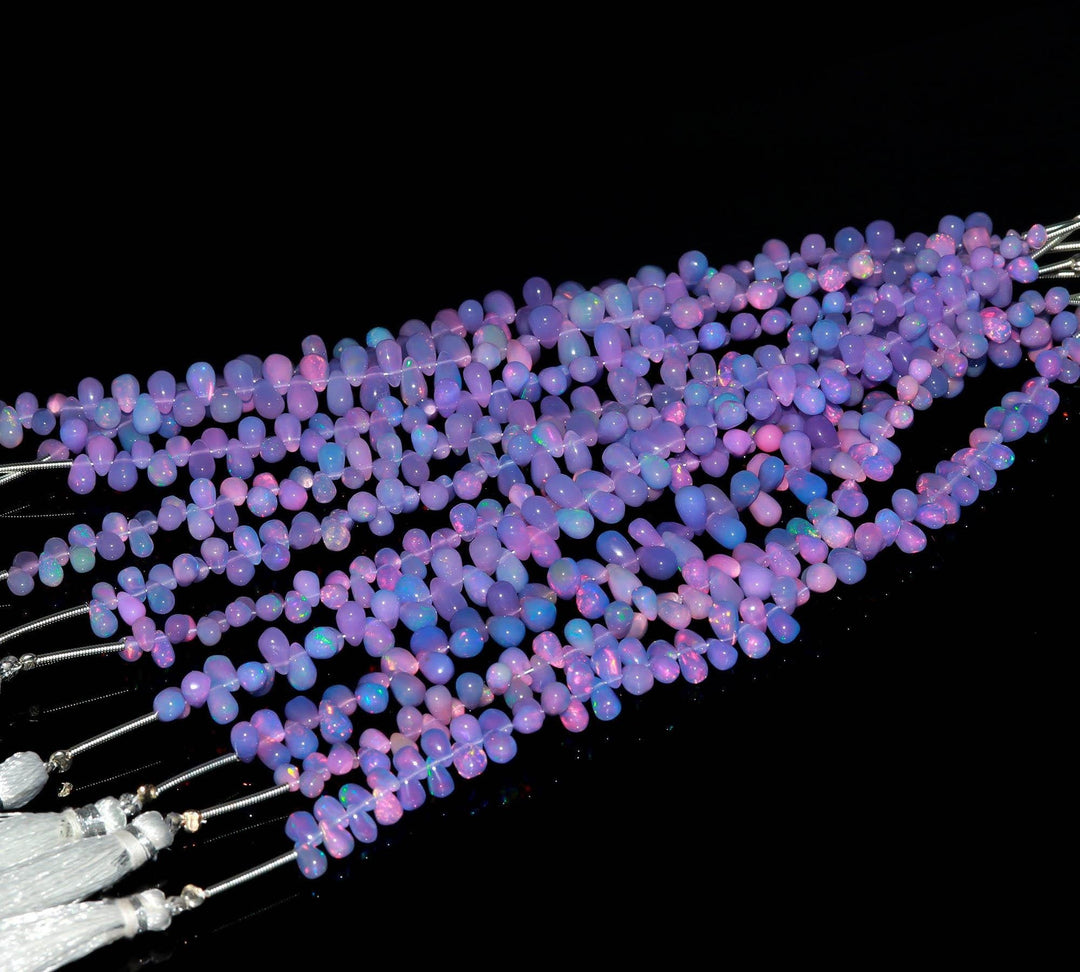 Lavendar Ethiopian Opal Drop Shape Beads, AAA Fire Ethiopian Opal Smooth Drop Beads, 4-6 MM Jewelry Making Gemstone Beads