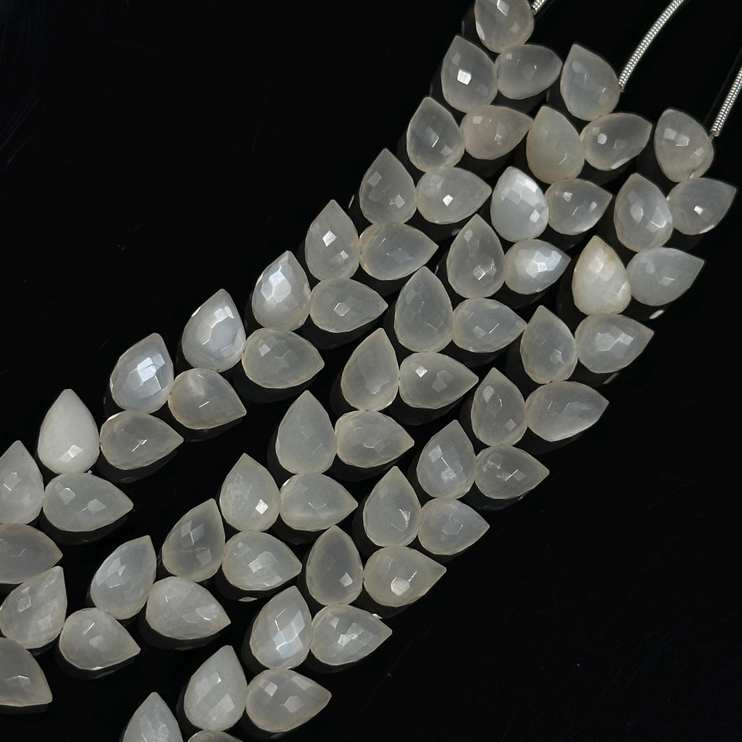 Natural White Moonstone Faceted Drop Shape Beads, 6X8 mm Faceted Moonstone Briolette, Jewelry Making Side Cut Wholesale Beads, 4 Inch