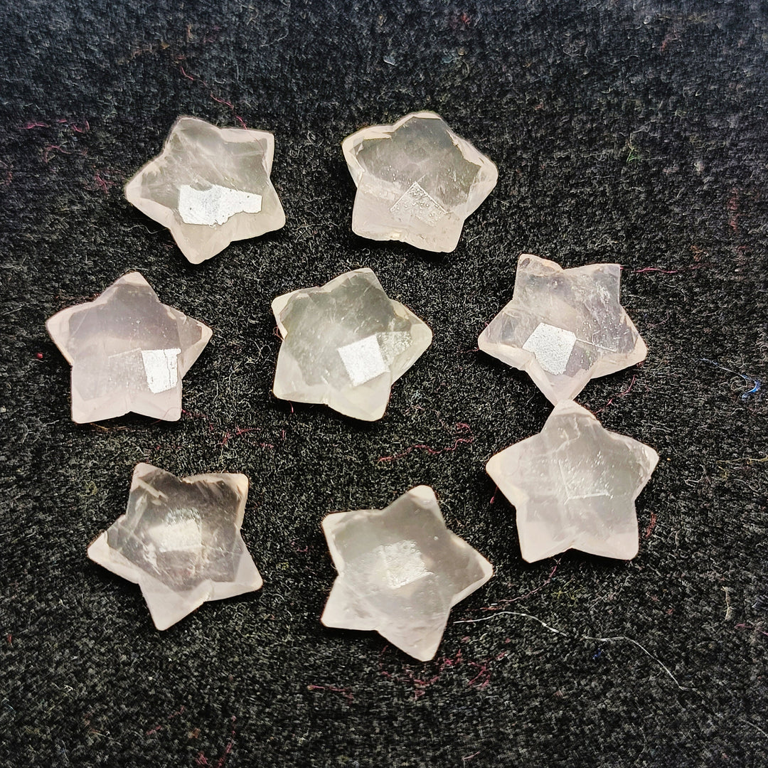 Natural Rose Quartz Faceted Star Briolettes, Hand Carved Star Shape Charm Beads, Star Shape Loose Beads for Jewelry Making, 10 MM Pink Star