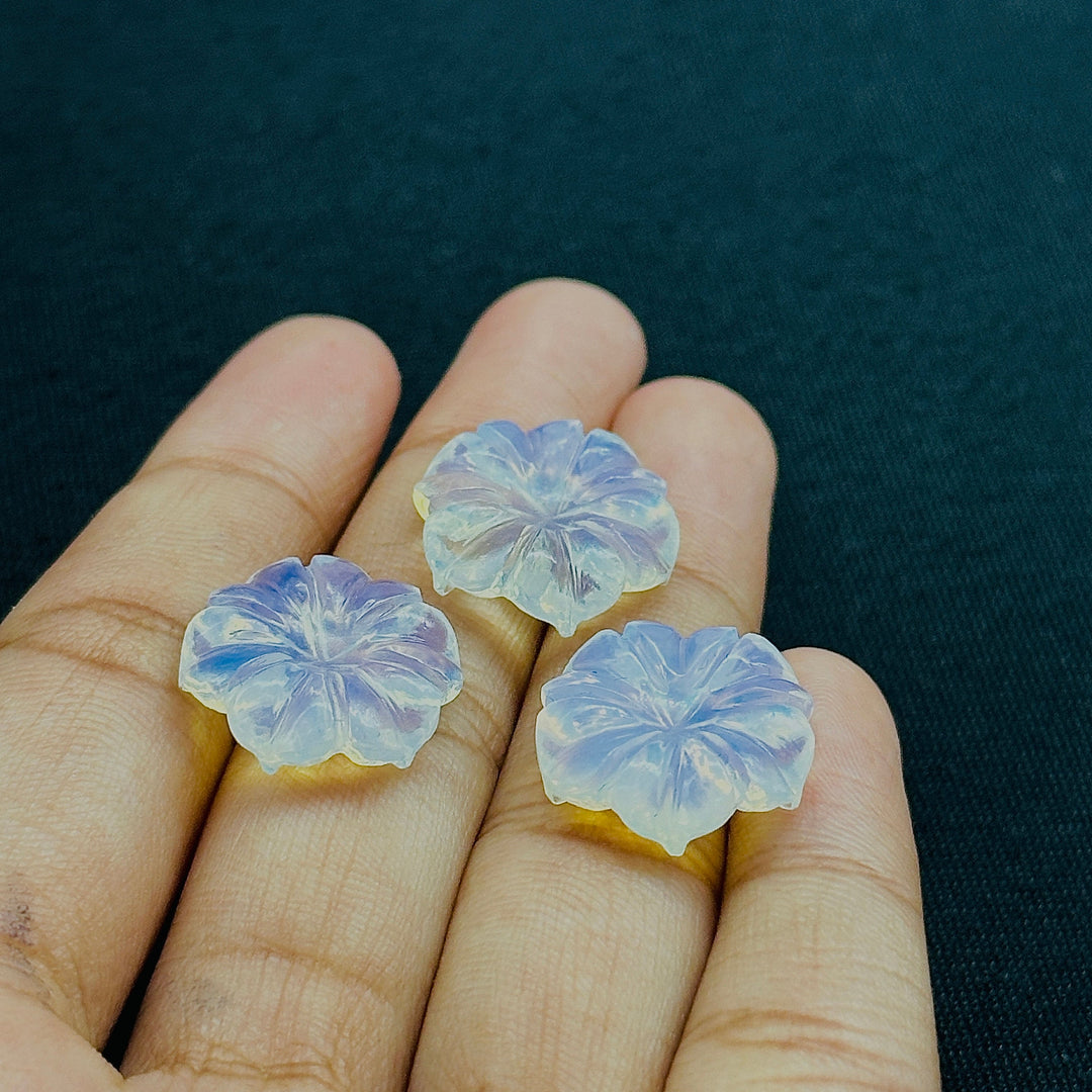 Natural Opalite Flower Shape Carved Gemstone, Flower Shape Carving, Opalite Carved Gemstone For Jewlery 17 mm, Craft Making Flower Charm