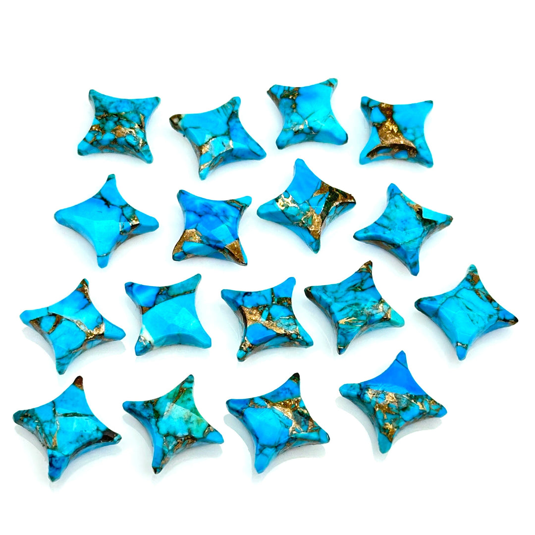 Natural Copper Turquoise Ninja Star Shape Carving Beads, Fancy Star Shape Gemstone Beads, 11X15 MM Jewelry Making Star Shape Briolette Beads