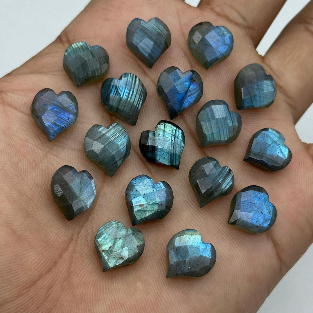 Flashy Labradorite Heart Shape Beads, Natural Labradorite Hand Carved Heart Charms for Jewelry Making, Faceted Heart Shape Briolette's 13 MM