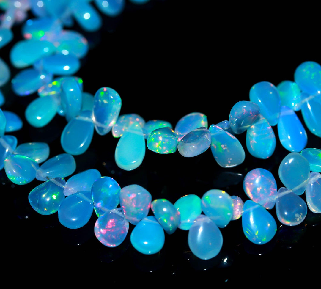 Light Blue Opal Pear Shape Beads, AAA Fire Ethiopian Opal Pear Shape Gemstone Beads, Jewelry Making Welo Opal Beads, 4-8 MM
