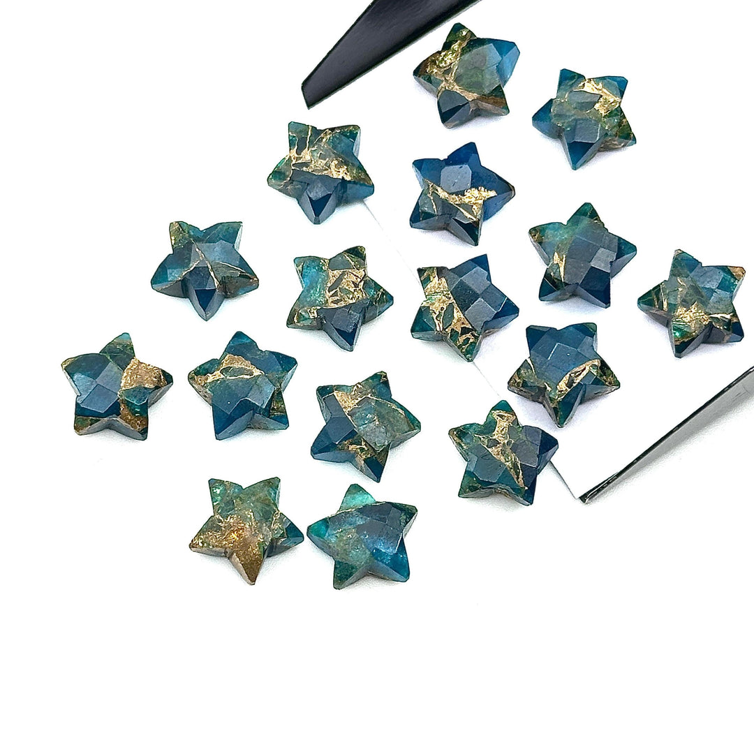 Faceted Neon Copper Turquoise Star Beads: Gemstone Carvings (10mm)