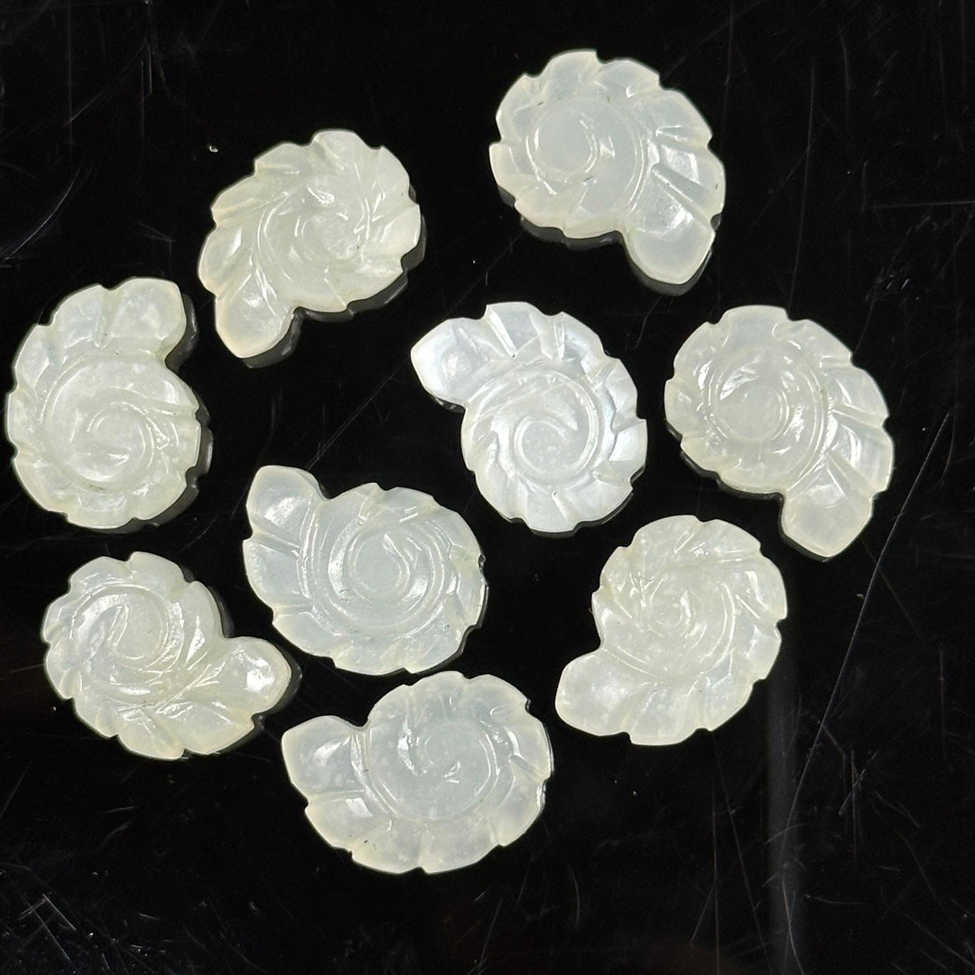 White Moonstone Carved Shell Beads: Snail Shape Gemstone Charm (16mm)