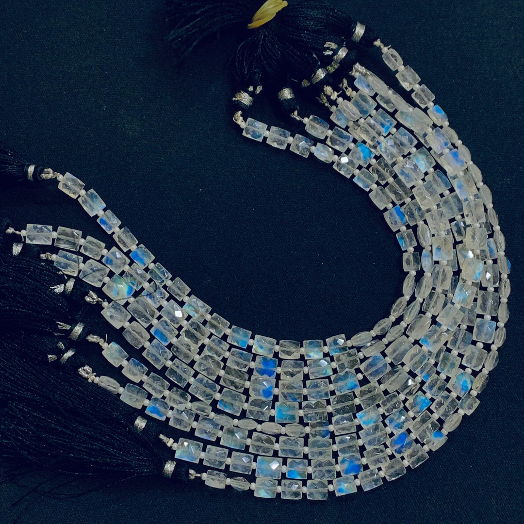 Rainbow Moonstone Chicklet Beads: Carved Gemstone Strand (8 Inch)