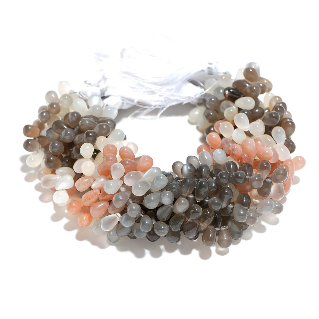 Natural Multi Moonstone Drop Shape Beads, Mix Moonstone Smooth Teardrop Side Drill Beads for Jewelry Making, 7 Inch, 8 MM Approx