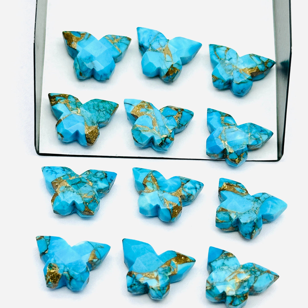 Faceted Copper Turquoise Butterfly Beads: Carved Gemstone (14x10 MM)