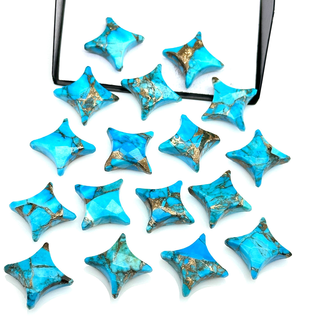 Natural Copper Turquoise Ninja Star Shape Carving Beads, Fancy Star Shape Gemstone Beads, 11X15 MM Jewelry Making Star Shape Briolette Beads