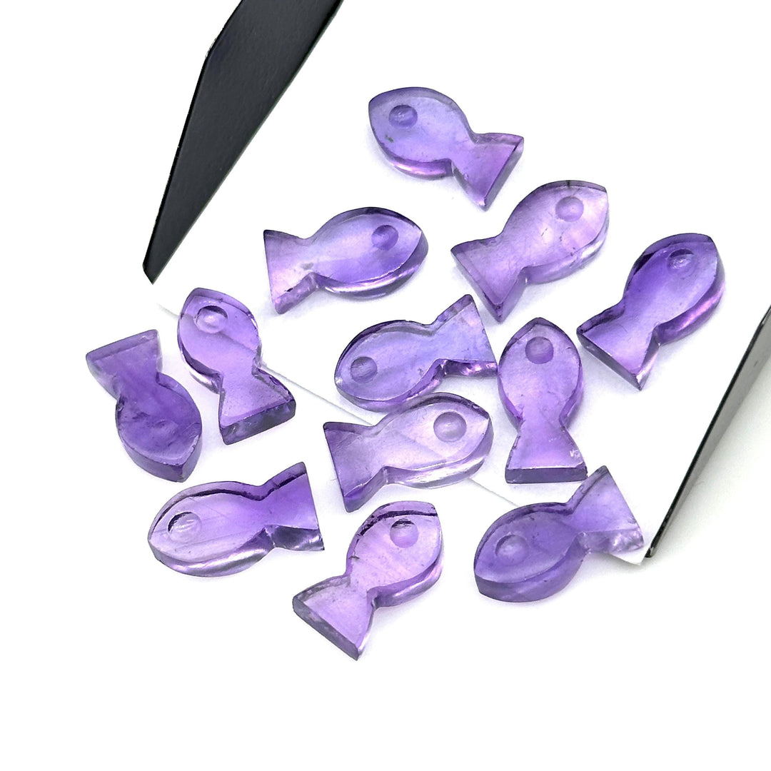 Natural Amethyst Fish Charm Beads, Fancy Fish Shape Carved Gemstone, 7X14 MM Loose Gemstone Fishes For Jewelry Making, February Birthstone