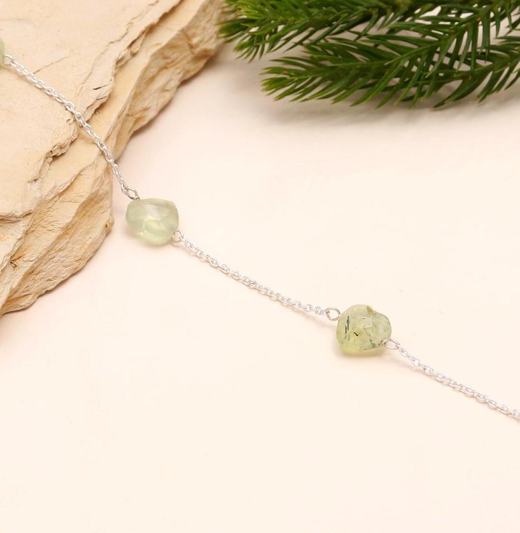 Natural Prehnite Bracelet, Green Prehnite Faceted Heart Beads Bracelet, Women's Gift Chain Bracelet, 925 Silver Jewelry, Girls Anklets