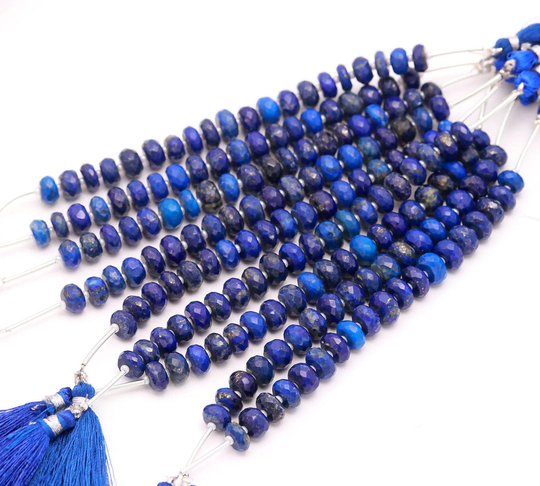 Natural Lapis Lazuli Faceted Rondelle Beads, 7-8 MM, 4 Inch Strand, AAA Lapis Beads for Jewelry Making