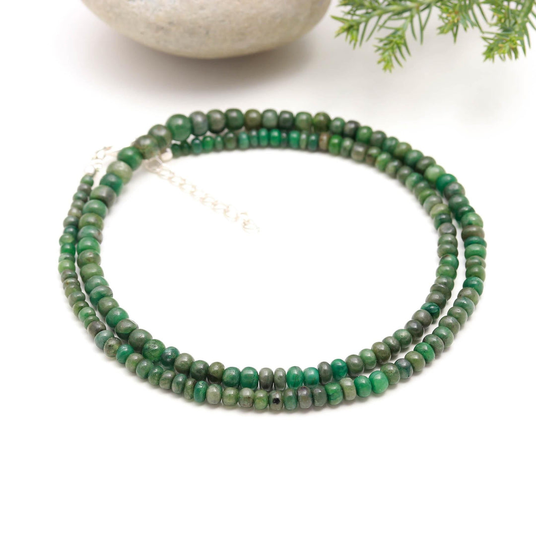 Beryl Emerald Beads Necklace, Green Emerald Beaded Gemstone Necklace, Sterling Silver Handmade Jewelry, Dyed Emerald Jewelry, Gift for Women