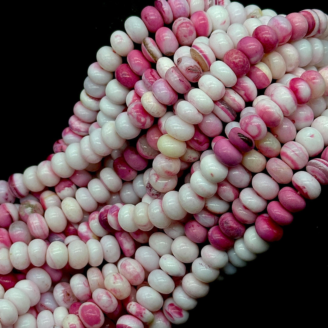 White & Pink Opal Smooth Rondelle Beads, Shaded Opal Beads for Jewelry Making, Wholesale Loose Opal Beads, 8 MM Pastel Opal for Craft Making