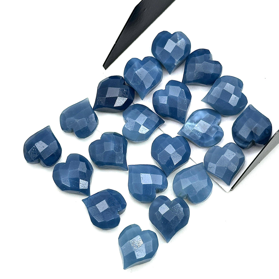 AAA Blue Opal Heart Shape Beads, Blue Opal Faceted Heart Shape Briolette's, Hand Carved Heart Charms for Jewelry Making, 13 MM, Opal Beads