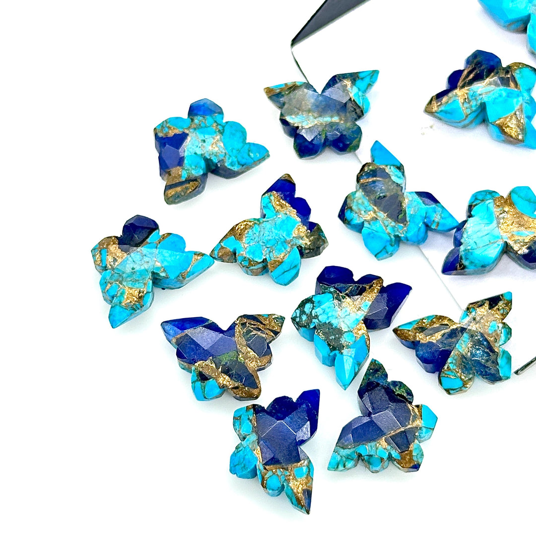 Beautiful Mohave Copper Turquoise Butterfly Shape Beads, Sky Blue & Dark Blue Faceted Butterfly Gemstone, Blue Turquoise Carvings 14x10 MM