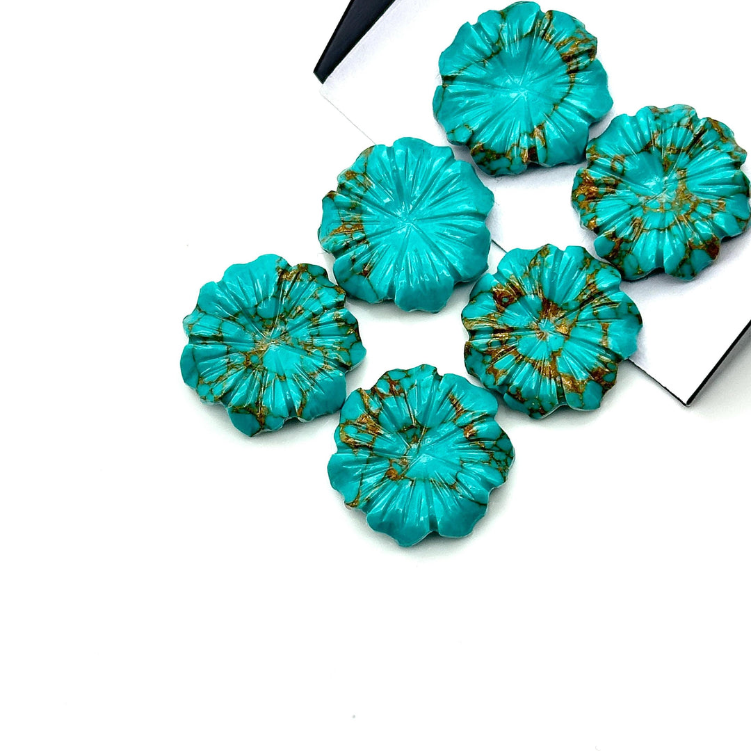 AAA Copper Turquoise Flower Shape Carving, Turquoise Hand Carved Flower for Jewelry Making, Crystal Flower Carving, 17 MM, Gemstone Flower
