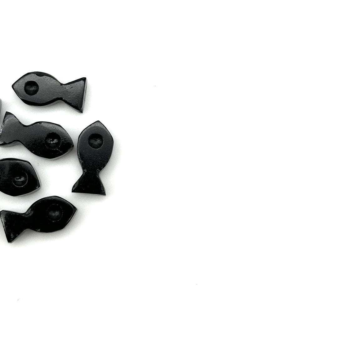 Natural Black Onyx Fish Charm Beads, Fancy Fish Shape Carved Gemstone, 7X14 MM Loose Gemstone Fishes For Jewelry, Healing Protection Beads