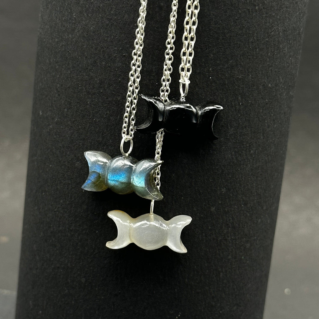 Beautiful Grey Moonstone, Labradorite & Black Onyx Gemstone Pendant, 16" Candy Shape Necklace, 925 Sterling Silver Jewelry Gift For Women's