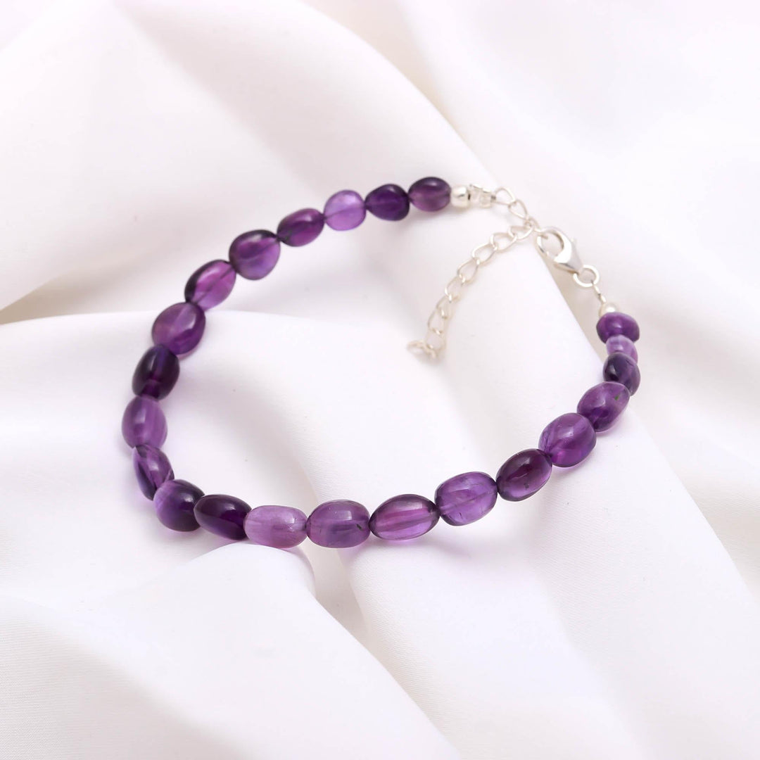 Natural Amethyst Tumble Beads Bracelet, Purple Amethyst Smooth Nuggets Shape Beads Bracelet, February Birthstone Jewelry Gifts, 8 MM