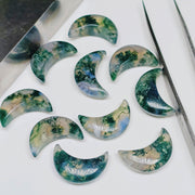 Hand Carved Moss Agate Moon Briolettes: Natural Gemstone Beads, 17mm