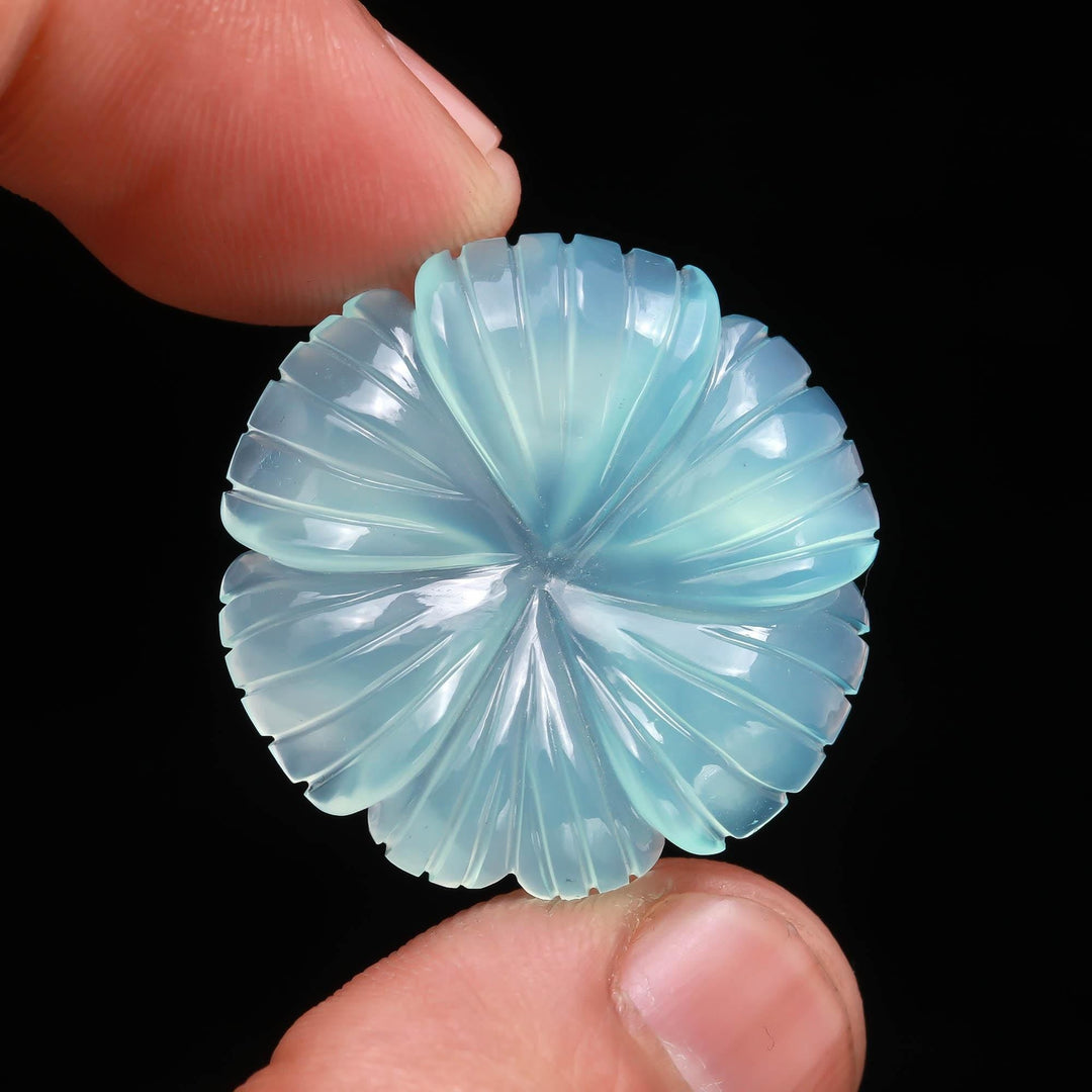 Aqua Chalcedony Flower Shape Carving, Blue Flower Shape Gemstone Beads, Flower Charms, 25 MM Reiki Healing Crystal Gifts