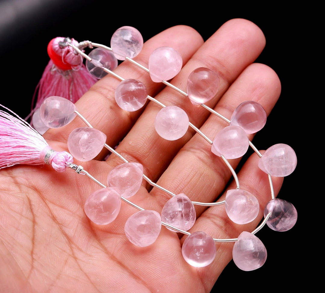 Rose Quartz Drop Beads, Smooth Teardrop Briolette, Jewelry Making (10 Pcs, 10x12mm)