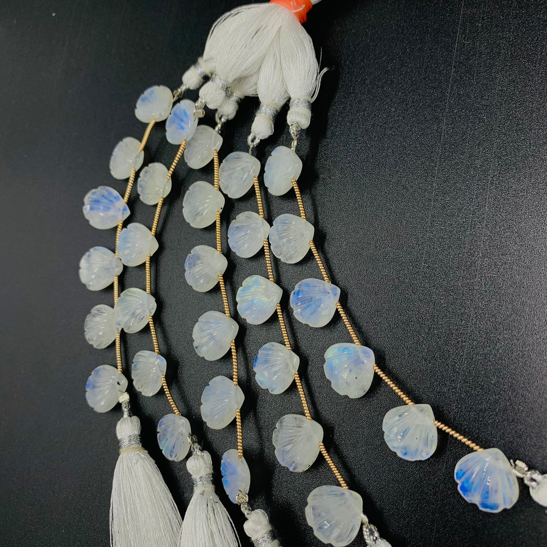 Natural Rainbow Moonstone Sea Shell Shape Gemstone, Flashy Rainbow Shell Beads For Jewelry Making, 12MM Carved Blue Fire Rainbow Moonstone