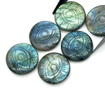 Load image into Gallery viewer, Natural Labradorite Evil Eye Shape Gemstone, Flashy Labradorite Hand Carved Stone Beads For Jewelry Making, 28 MM, Round Evil Eye Carving