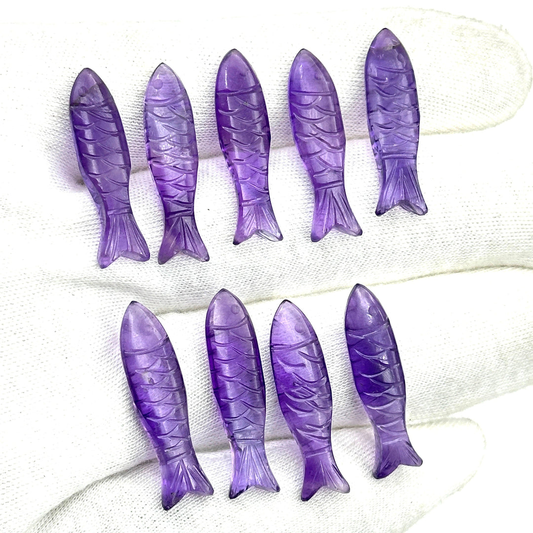 Natural Amethyst Fish Shape Gemstones, Purple Amethyst Healing Fish Beads, Jewely Making and Decor Fish Crystal 30X10 MM