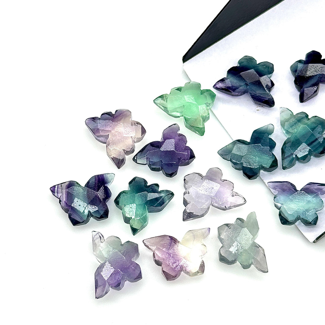 Multi Fluorite Butterfly Shape Beads, Faceted Carving Gemstone Beads, Multi Fluorite Animal Carving Beads For Jewelry, Charms Beads 14x10 MM