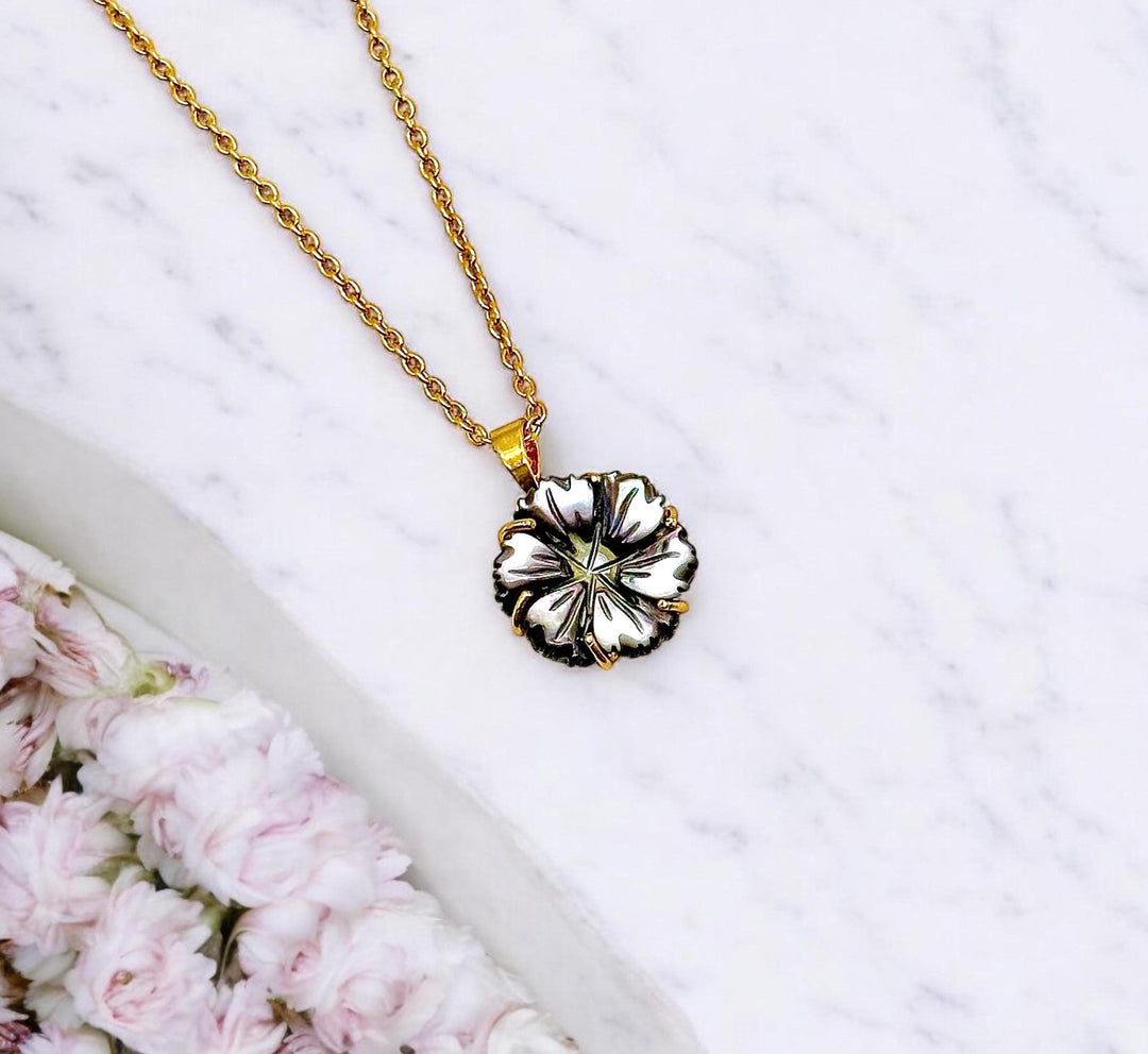 Gorgeous Carved Pearl Flower Pendant, Coffee Pearl Flower Necklace, Party Wear Pearl Necklace, 18 mm Flower, Wedding & Bridesmaid Necklace