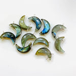 Load image into Gallery viewer, Flashy Labradorite Moon Shape Charm Beads, Smooth Labradorite Moons, 925 Silver Jewelry Making Charms, 17 MM Labradorite Moon Charms Beads