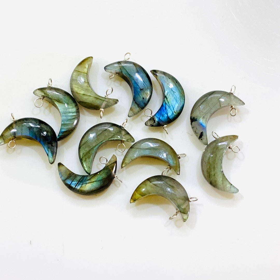 Flashy Labradorite Moon Shape Charm Beads, Smooth Labradorite Moons, 925 Silver Jewelry Making Charms, 17 MM Labradorite Moon Charms Beads