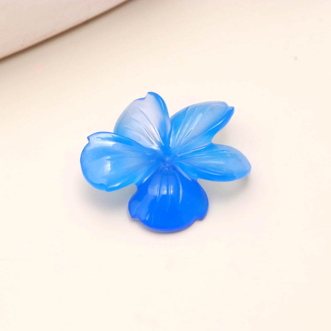 AAA Blue Chalcedony Carved Flower Shape Stone, Blue Chalcedony Handmade Flower Carving, 36 MM Beautiful Crafted Piece