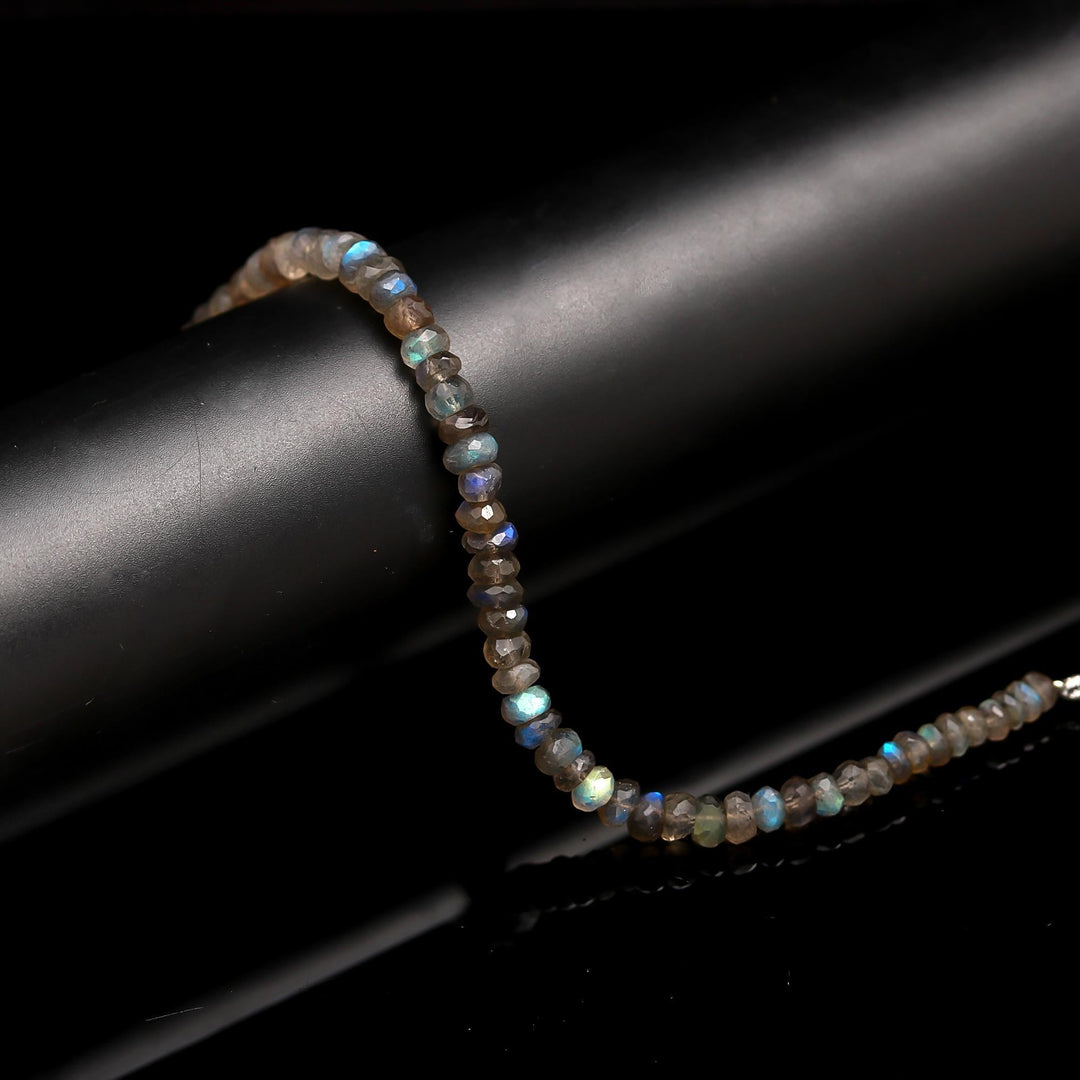 Faceted Labradorite Rondelle Beads: Natural Blue Fire, 6-7mm, 8 Inch Strand