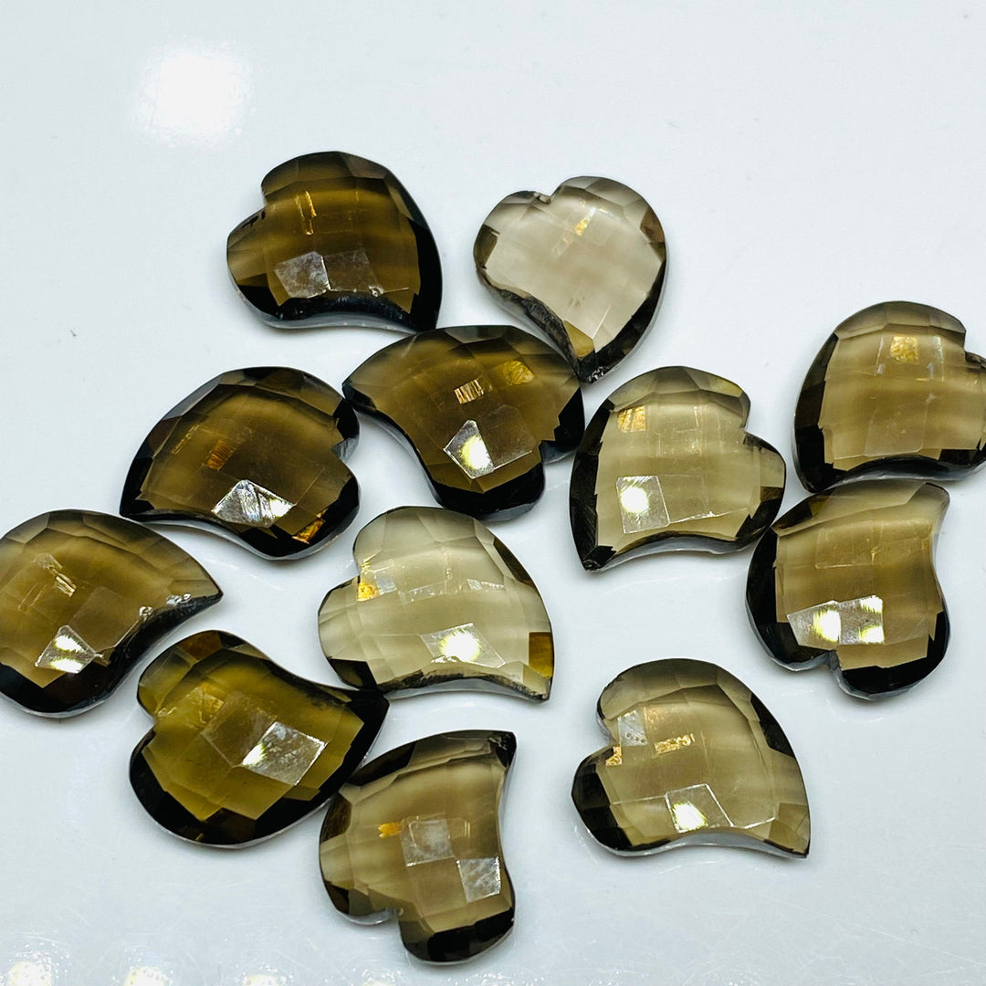 2,3,4,5, Pcs Natural Smokey Quartz Heart Shape Gemstone, Faceted Heart Shape Gemstone, Fancy Shape Briolettes Beads For Jewelry 15X13 MM