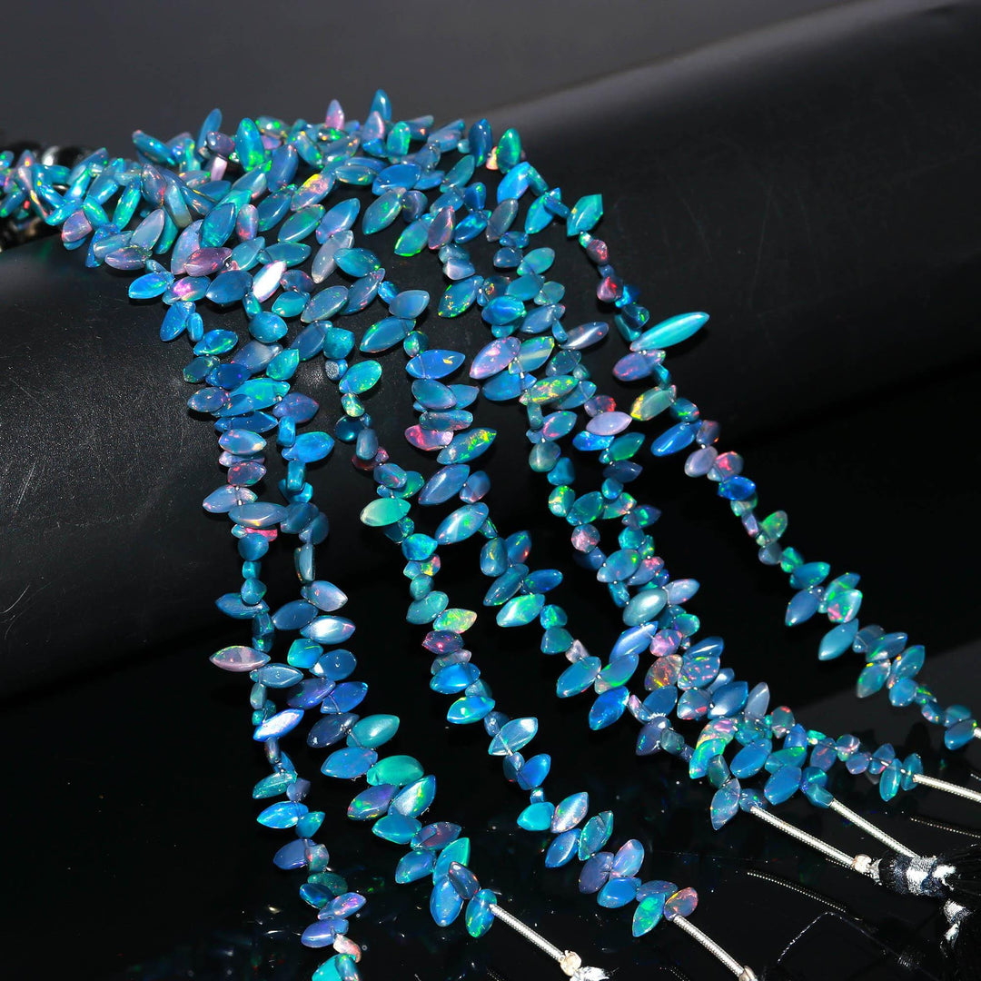 Black Ethiopian Opal Marquise Shape Beads, AAA Fire Ethiopian Opal Smooth Gemstone Beads, Jewelry Making Opal Beads, 6-9 MM, 6 Inch Strand