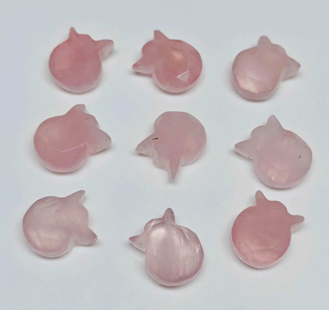Natural Rose Quartz Cat Face Carving, Kitty Shape Charms Beads, Faceted rose Pink Quartz Handmade Carved Stone, Jewelry Making Beads 10x12mm