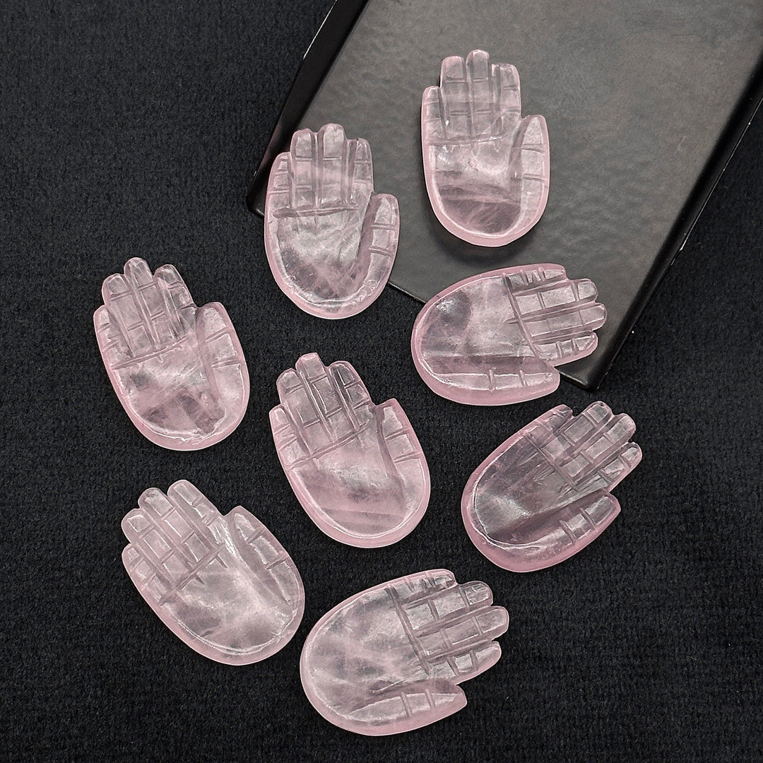 Natural Rose Quartz Hamsa Shape Carving Gemstones, 25 MM Palm Shape Gemstone, Healing Power Of Hamsa, Hand Carved Jewelry Making Charms