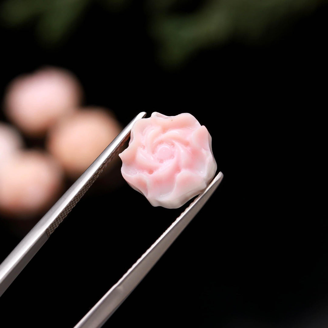 Pink Mother of Pearl Rose Shape Flower Beads, Mop Carved Rose Flower Beads for Jewelry Making, Top to Bottom Drill, 11 MM, Both Side Carved
