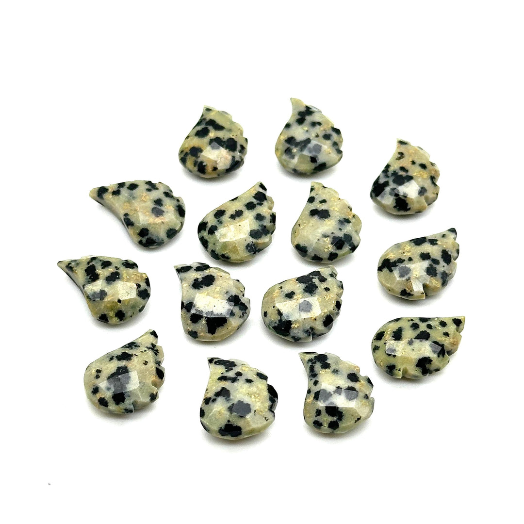 AAA Dalmatian Jasper Leaf Shape Beads, Jasper Leaf Shape Briolette's, Faceted Fancy Carvings for Jewelry, 11X15 MM, Wholesale Gemstones